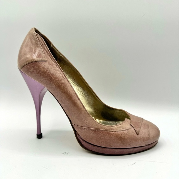 VERSACE JEANS COUTURE PURPLE LEATHER HEELS VJC BY VERSACE PUMPS MADE IN ITALY 39 - Picture 3 of 17